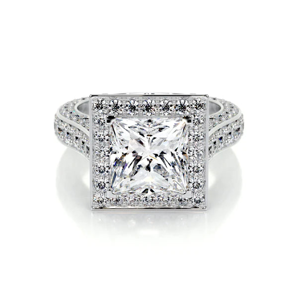 Princess Cut Moissanite Micro Pave Cathedral Setting Silver Engagement Ring