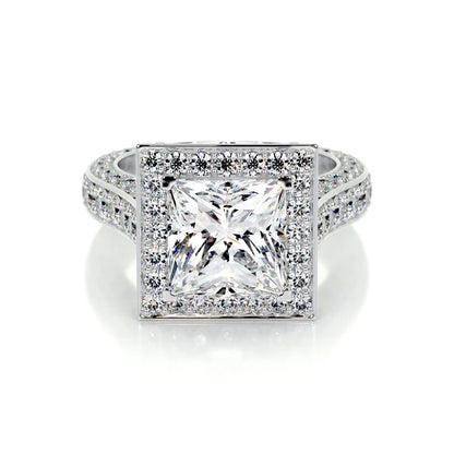 Princess Cut Moissanite Micro Pave Cathedral Setting Silver Engagement Ring
