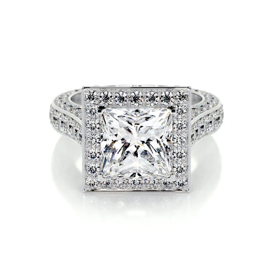 Princess Cut Moissanite Micro Pave Cathedral Setting Silver Engagement Ring