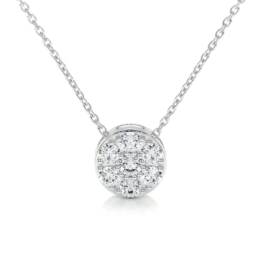 Round Cut Moissanite Diamond Silver Halo Set Pendant