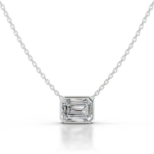1.25 Ct Emerald Cut Moissanite Silver Bezel Set Solitaire Pendant