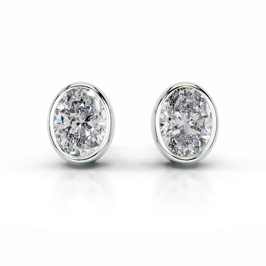 Each Oval Cut Moissanite Silver Bezel Earring