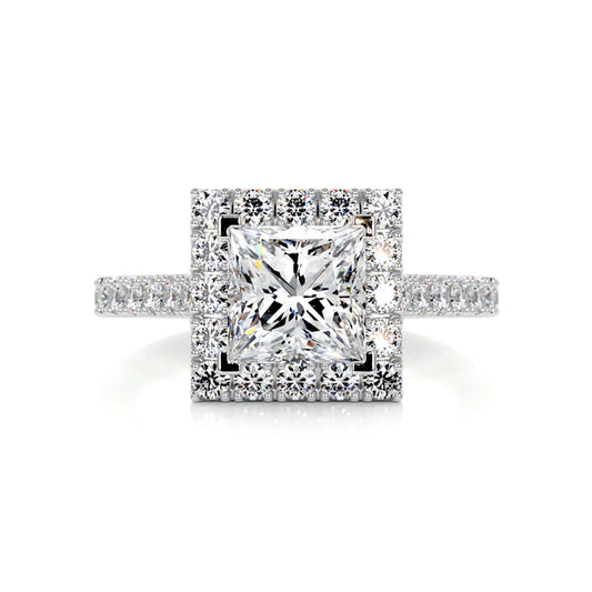 2.18 Ct Princess Cut Moissanite Silver Pave Set Engagement Ring