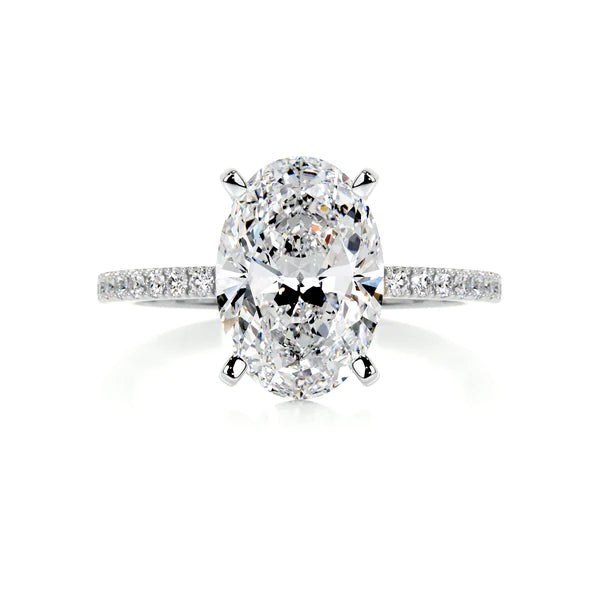 Oval Cut Moissanite Silver Pave Set Engagement Ring