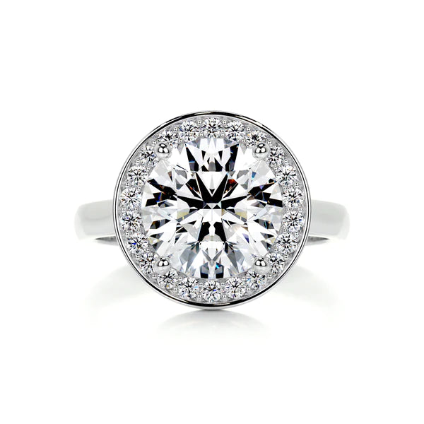 Round Cut Moissanite Halo Set Silver Engagement Ring