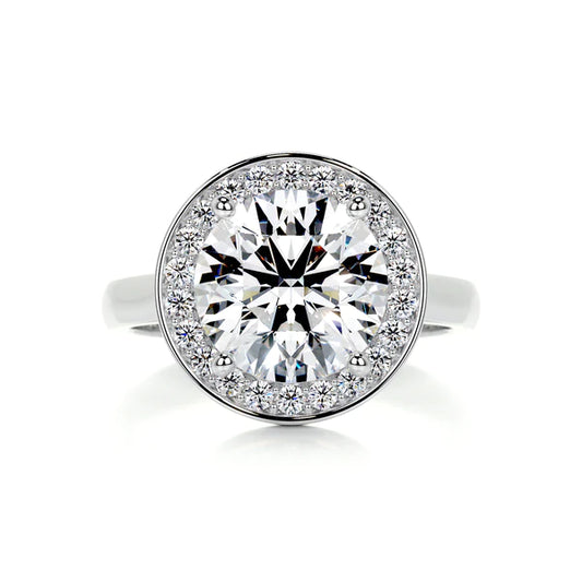 Round Cut Moissanite Halo Set Silver Engagement Ring
