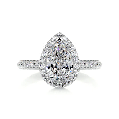 Pear Cut Moissanite Pave Set Silver Engagement Ring