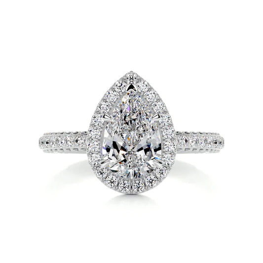 Pear Cut Moissanite Pave Set Silver Engagement Ring