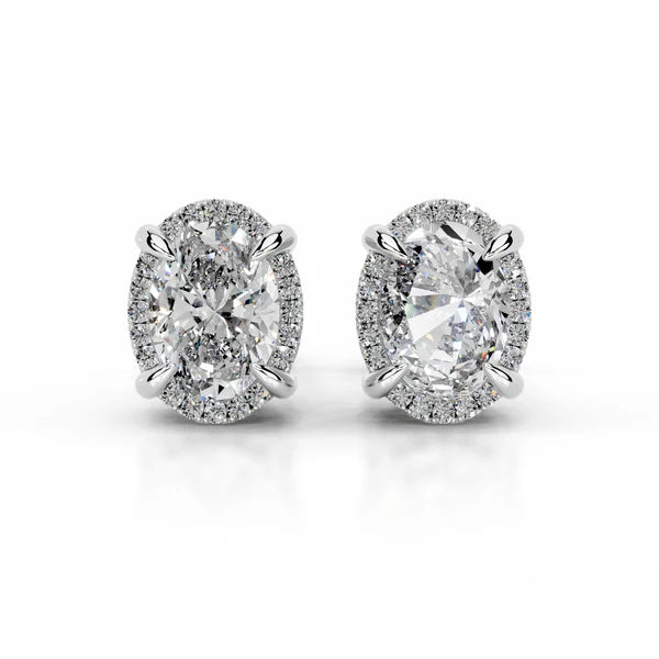 Oval Cut Moissanite Silver Halo Earring