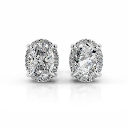 Oval Cut Moissanite Silver Halo Earring