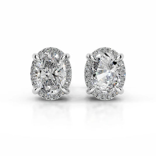 Oval Cut Moissanite Silver Halo Earring