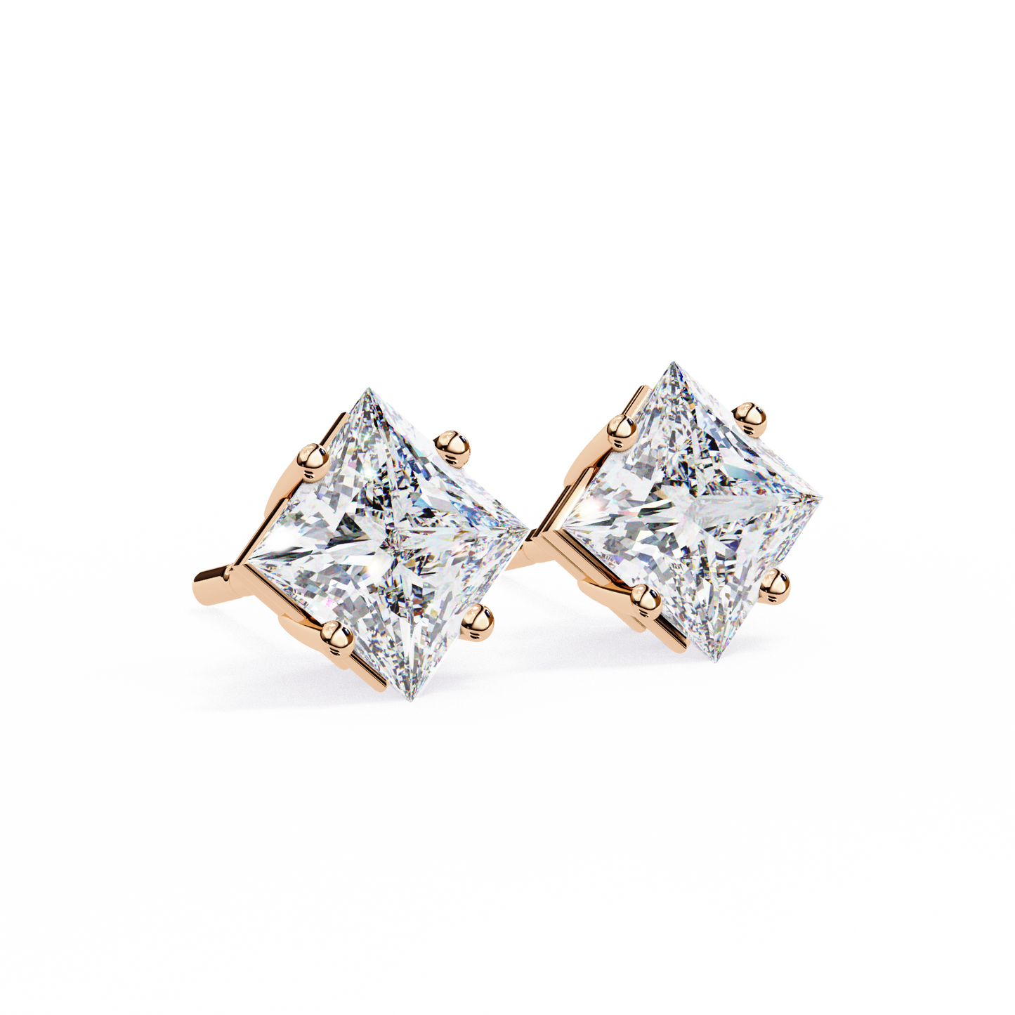 1.2 Ct Princess Cut Lab Grown Diamond Gold Stud Earring