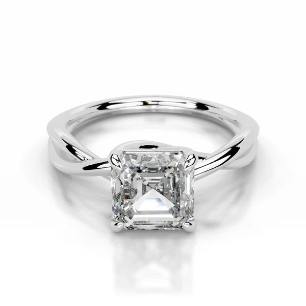 Asscher Cut Moissanite Silver Crossover Shank Engagement Ring