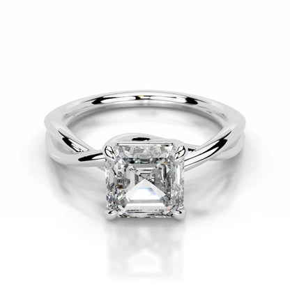 Asscher Cut Moissanite Silver Crossover Shank Engagement Ring