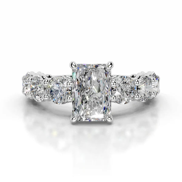Radiant Cut Moissanite Silver Accented Shank Engagement Ring