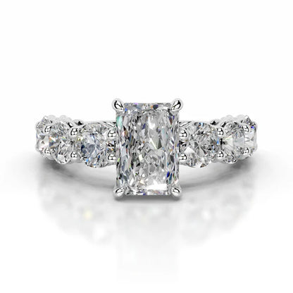 Radiant Cut Moissanite Silver Accented Shank Engagement Ring