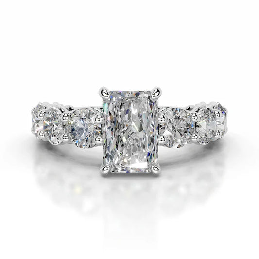 Radiant Cut Moissanite Silver Accented Shank Engagement Ring