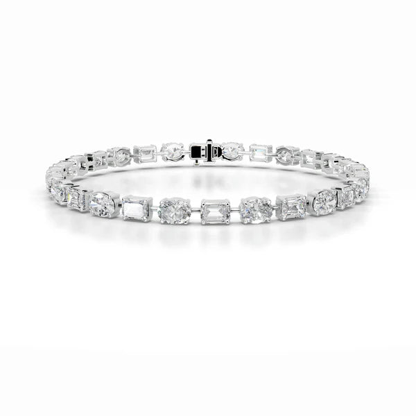 Emerald and Oval Cut Moissanite Silver Tennis Bracelet