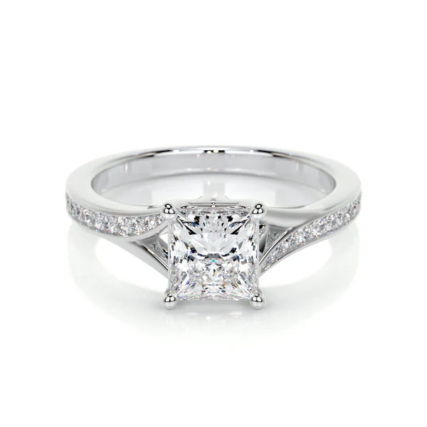 Princess Cut Moissanite Silver Pave Shank Silver Ring