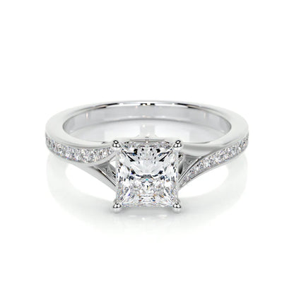 Princess Cut Moissanite Silver Pave Shank Silver Ring