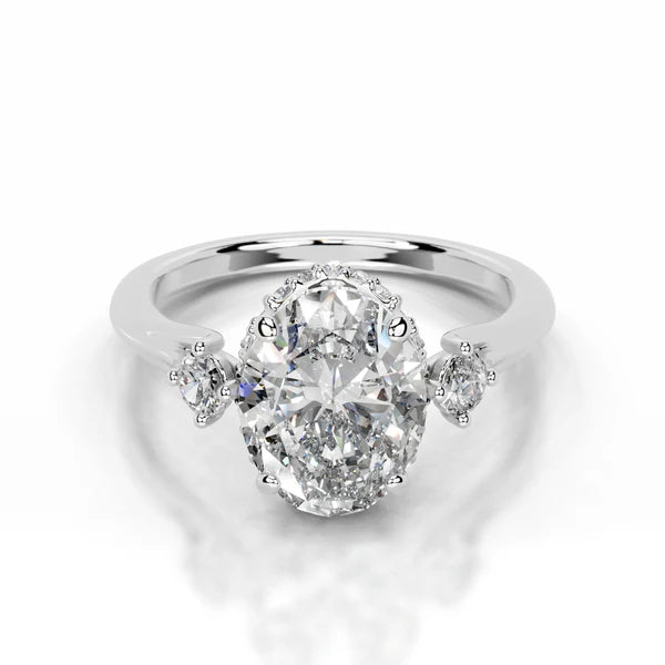 Oval Cut Moissanite Silver Three stone Engagement Ring