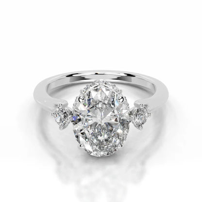 Oval Cut Moissanite Silver Three stone Engagement Ring