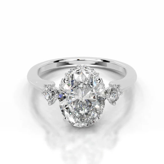 Oval Cut Moissanite Silver Three stone Engagement Ring