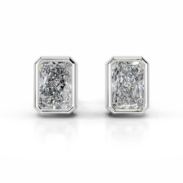Radiant Cut Moissanite Silver Bezel Set Earring