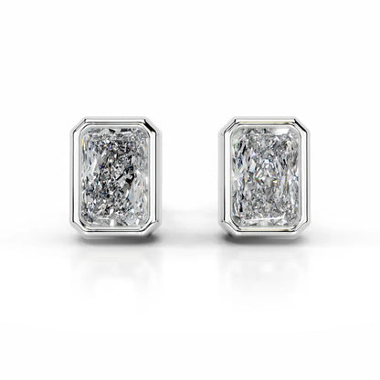Radiant Cut Moissanite Silver Bezel Set Earring