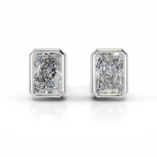 Radiant Cut Moissanite Silver Bezel Set Earring
