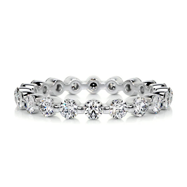 0.98 CTW Round Cut Moissanite Bubble Prong Setting Silver Wedding Band
