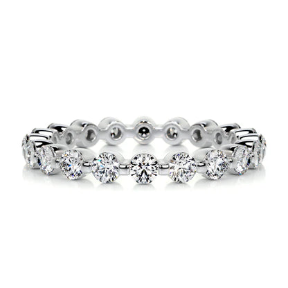 0.98 CTW Round Cut Moissanite Bubble Prong Setting Silver Wedding Band