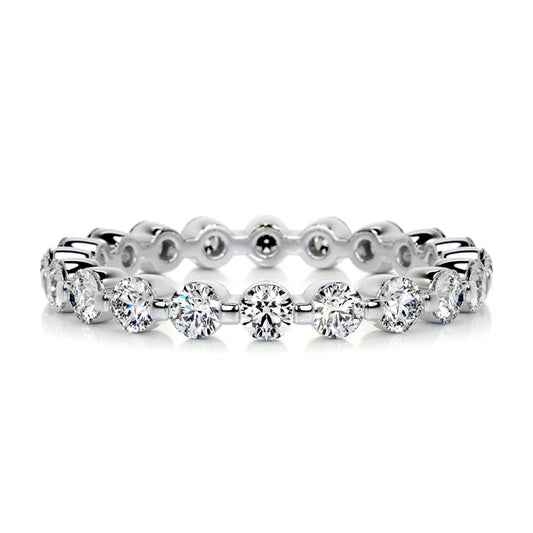 0.98 CTW Round Cut Moissanite Bubble Prong Setting Silver Wedding Band