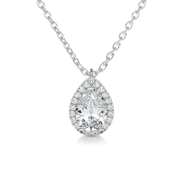 1.25 Ct Pear Cut Moissanite Silver Halo Set Pendant