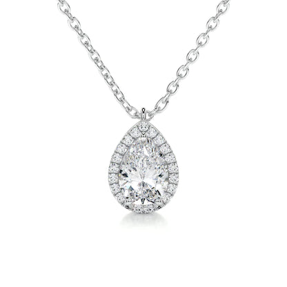 1.25 Ct Pear Cut Moissanite Silver Halo Set Pendant
