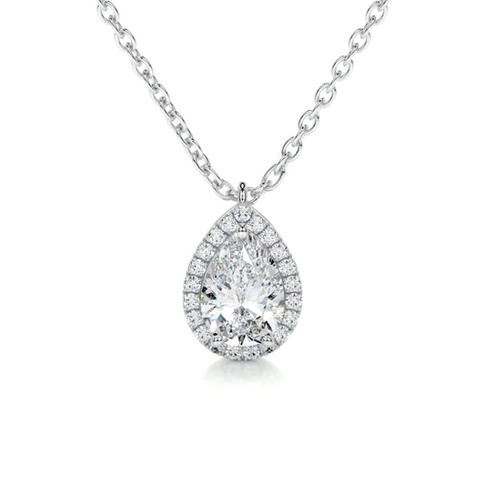 1.25 Ct Pear Cut Moissanite Silver Halo Set Pendant