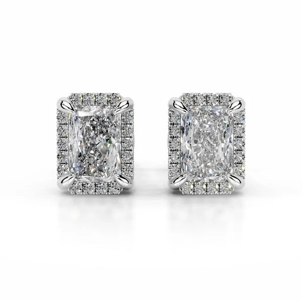 Radiant Cut Moissanite Silver Halo Earring