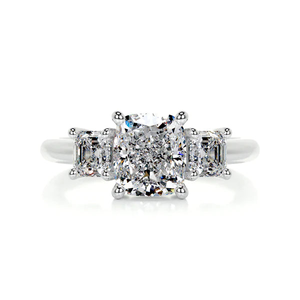 Cushion Cut Moissanite Three Stone Shank Silver Engagement Ring