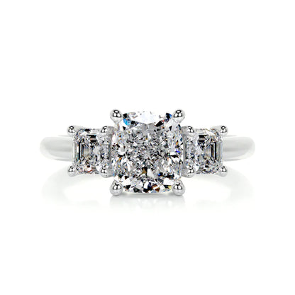 Cushion Cut Moissanite Three Stone Shank Silver Engagement Ring