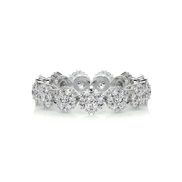1.0 CTW Round Cut Moissanite Silver Flower Style Wedding Band