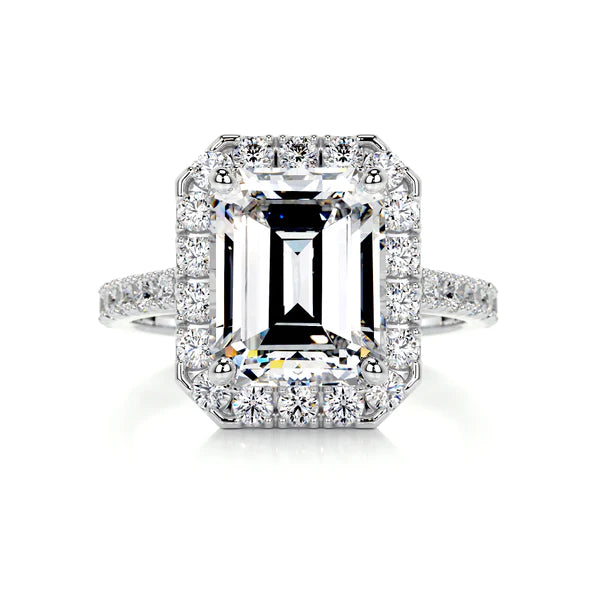 Emerald Cut Moissanite Halo Silver Set Silver Ring