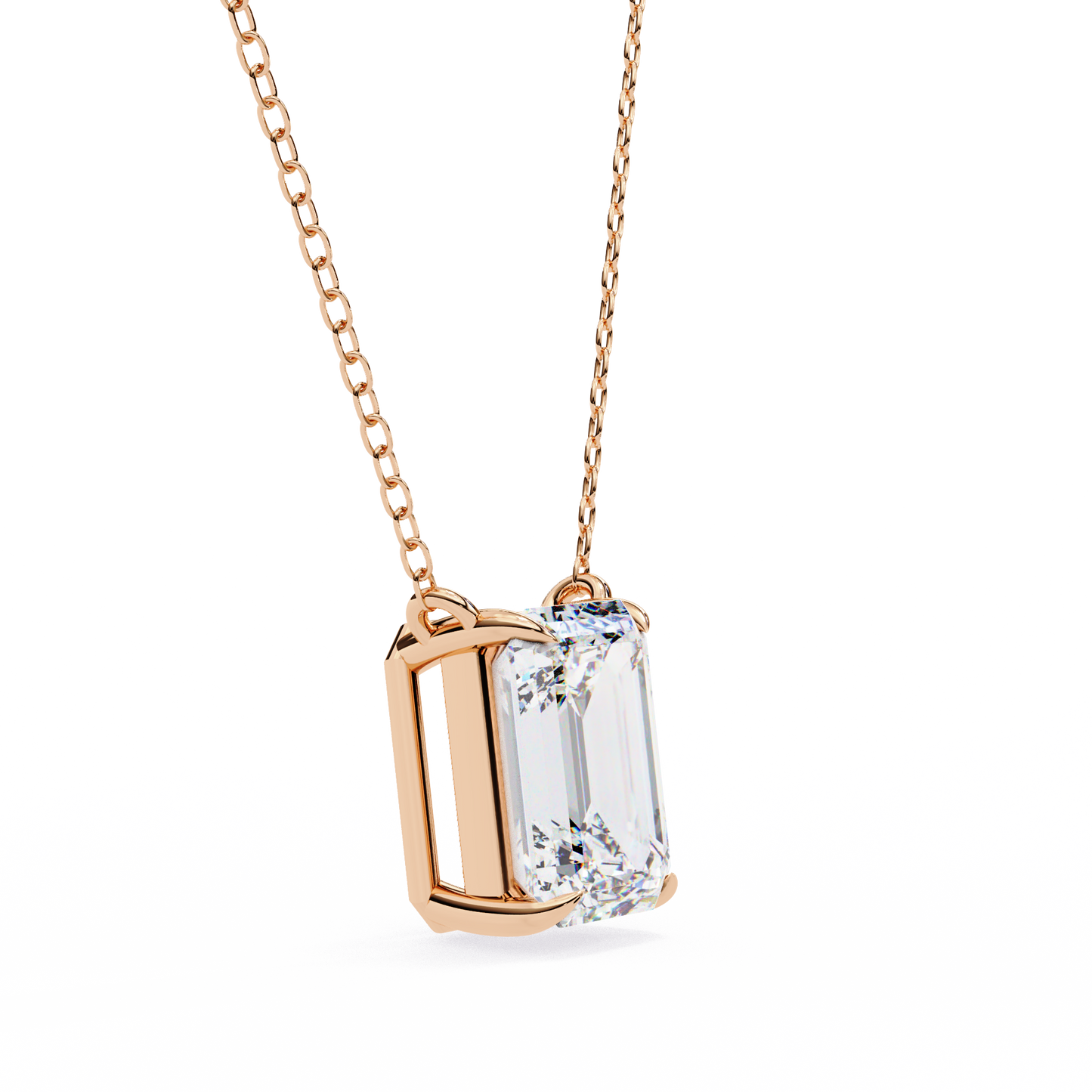 1.03 Ct Emerald Cut Lab Grown Diamond Four Prong Pendant