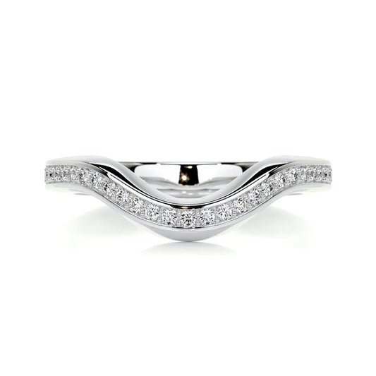 0.32 CTW Round Cut Moissanite Silver Curved Wedding Band