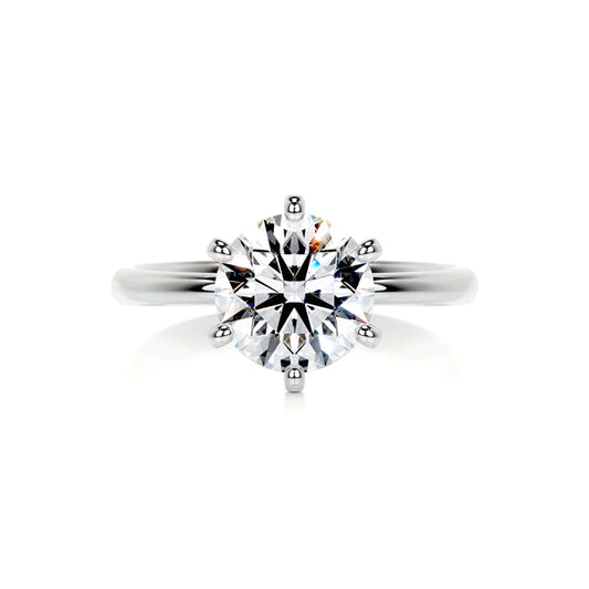 Round Cut Moissanite Solitaire Silver Six Prong Set Engagement Ring