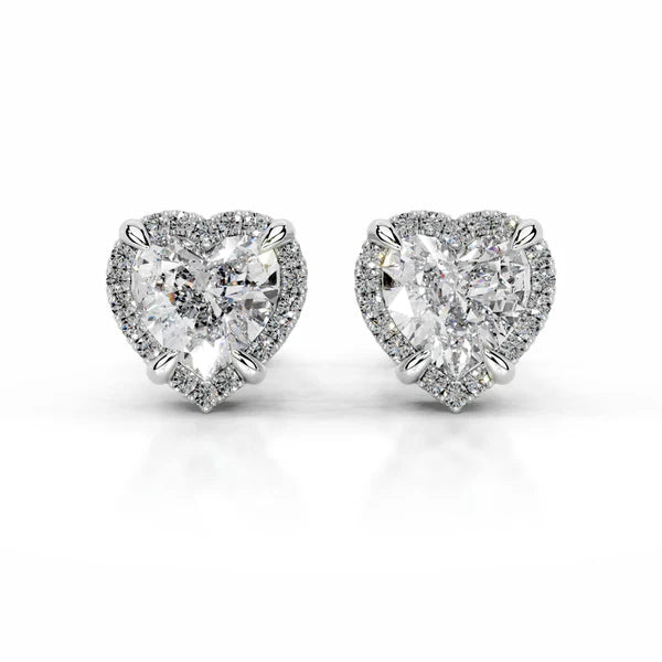 Each Heart Cut Moissanite Silver Halo Earring