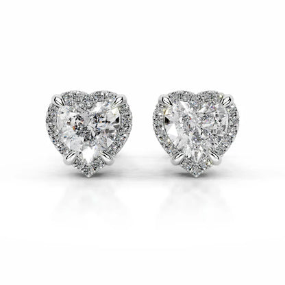 Each Heart Cut Moissanite Silver Halo Earring