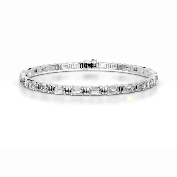 7.0 CTW Emerald Cut Moissanite Silver Tennis Bracelet