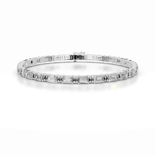6.5 CTW Emerald Cut Moissanite Silver Tennis Bracelet