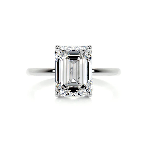 Emerald Cut Moissanite Solitaire Four Prong Set Silver Engagement Ring