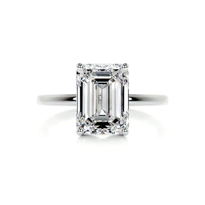 Emerald Cut Moissanite Solitaire Four Prong Set Silver Engagement Ring
